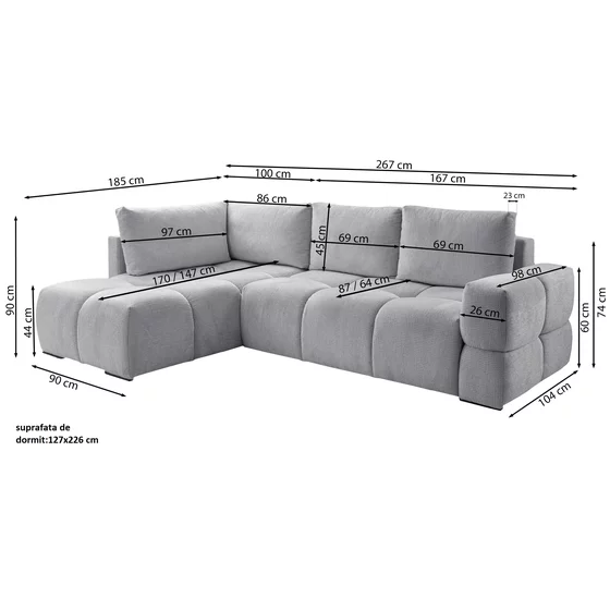 Coltar Extensibil Taremi, 267x185x90 cm, Stofa picture - 16