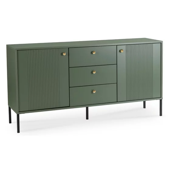 Comoda cu 3 Sertare + 2 Usi, Soler, 154x39x79 h cm, MDF, Verde picture - 6
