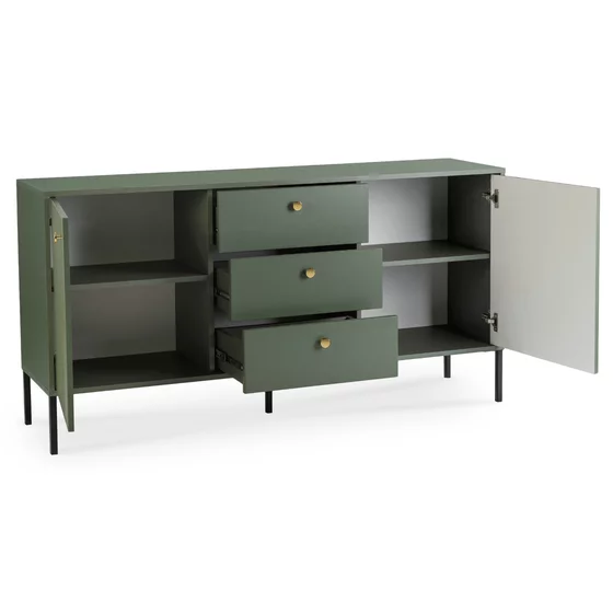 Comoda cu 3 Sertare + 2 Usi, Soler, 154x39x79 h cm, MDF, Verde picture - 3