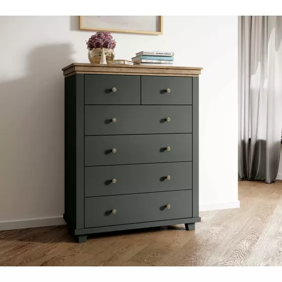 Comoda Evora 6 Sertare, 90x42x112.5 cm Verde/Stejar Lefkas picture - 2