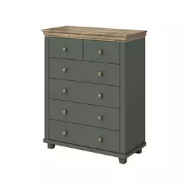 Comoda Evora 6 Sertare, 90x42x112.5 cm Verde/Stejar Lefkas