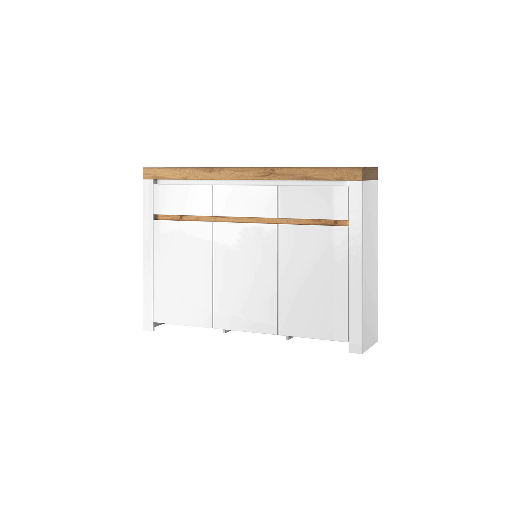 Comoda holten 3d3s, 150x35.7x108.6 cm, alb/alb lucios/stejar wotan