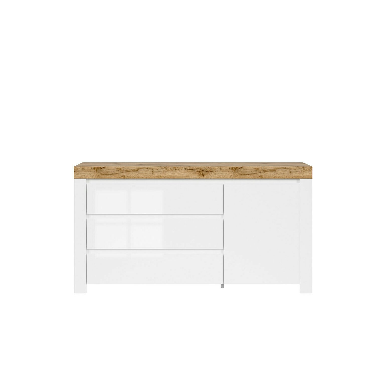 Comoda holten kom1d3s, 150x35.7x85 cm, alb/alb lucios/stejar wotan