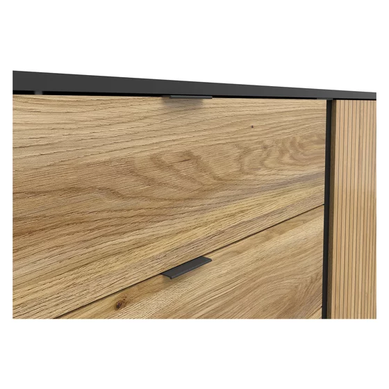 Comoda Luen 3 Sertare + Usa, 143.5x39.5x76.5 h cm, Pal Melaminat, Negru/Stejar Mauvella/Stejar Tegola picture - 3