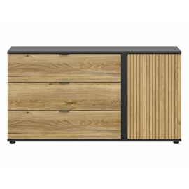 Comoda Luen 3 Sertare + Usa, 143.5x39.5x76.5 h cm, Pal Melaminat, Negru/Stejar Mauvella/Stejar Tegola