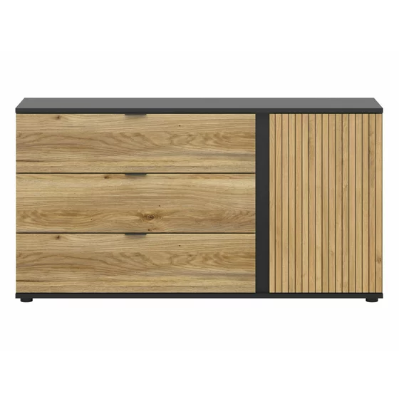 Comoda Luen 3 Sertare + Usa, 143.5x39.5x76.5 h cm, Pal Melaminat, Negru/Stejar Mauvella/Stejar Tegola picture - 2