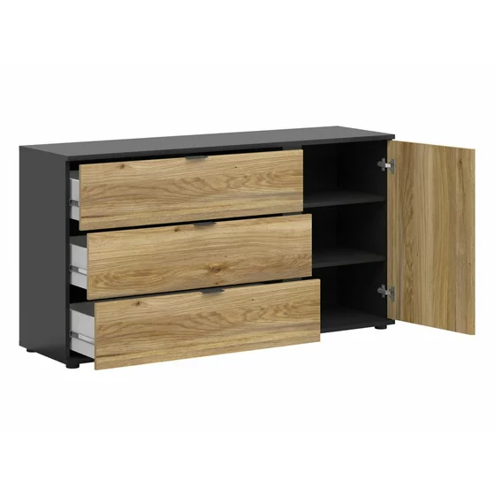 Comoda Luen 3 Sertare + Usa, 143.5x39.5x76.5 h cm, Pal Melaminat, Negru/Stejar Mauvella/Stejar Tegola picture - 4