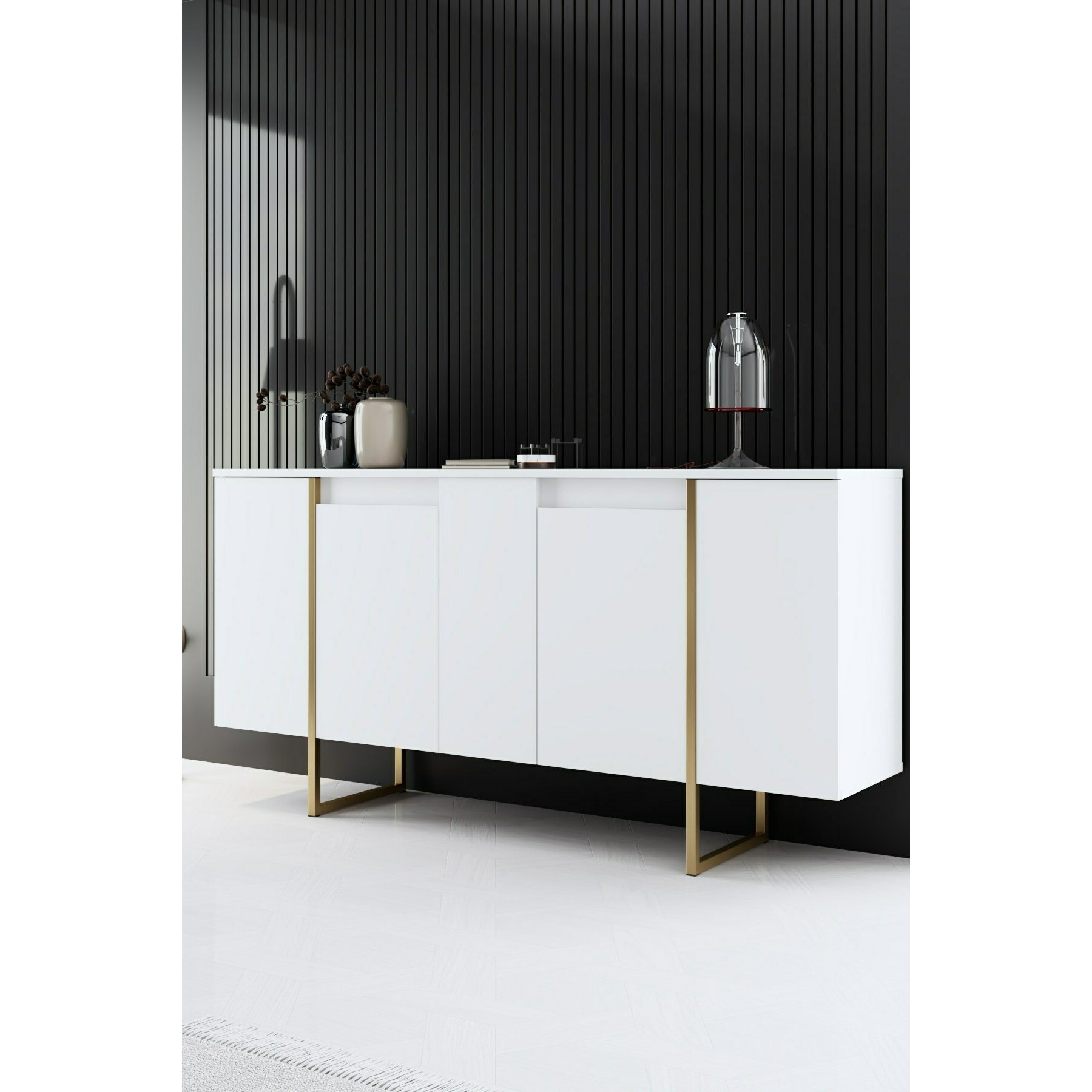 Comoda Luxe, 160x35x80 cm - Alb/Auriu