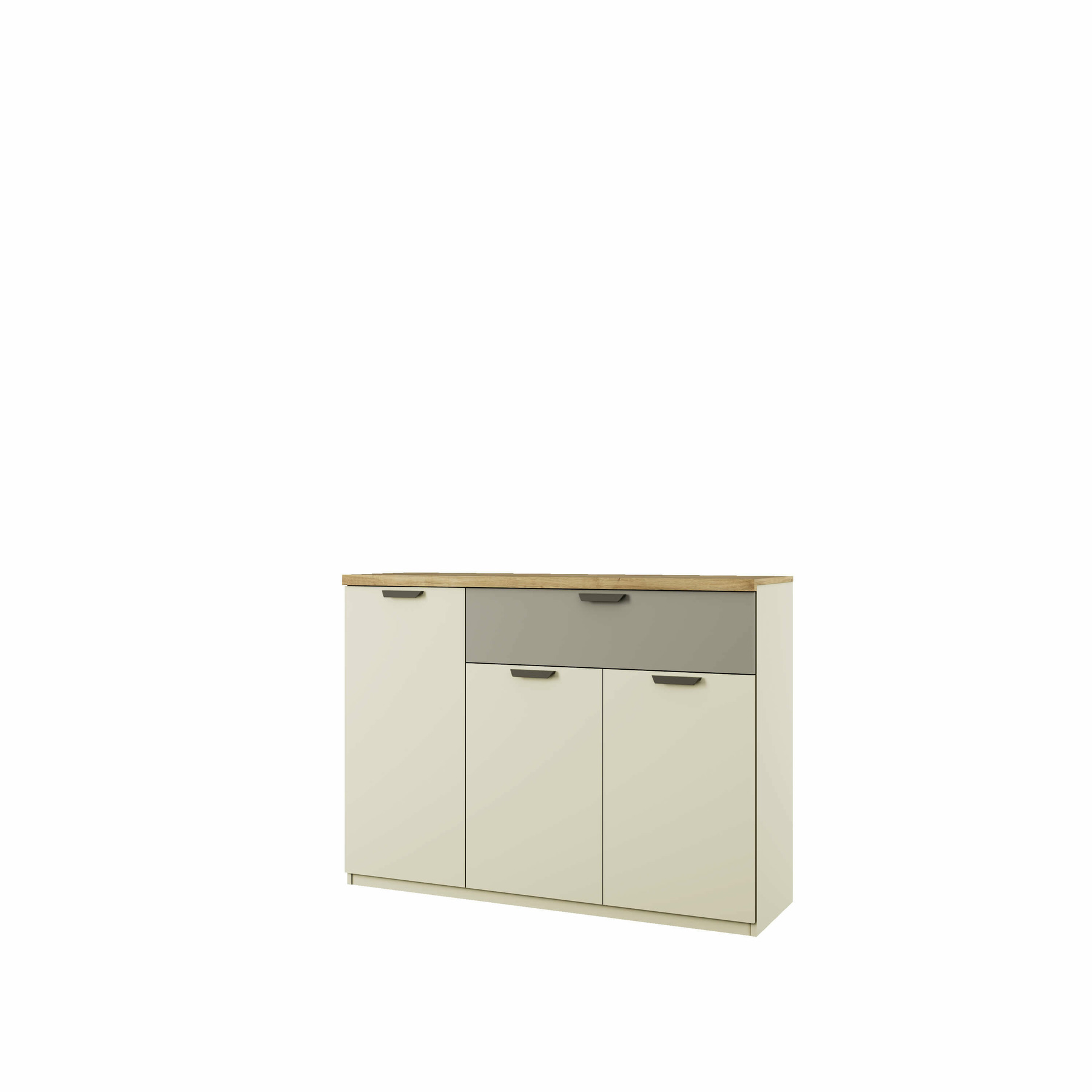 Comoda modern 3 usi + sertar 3d1s, 130x41x96.5 cm, ecru/gri