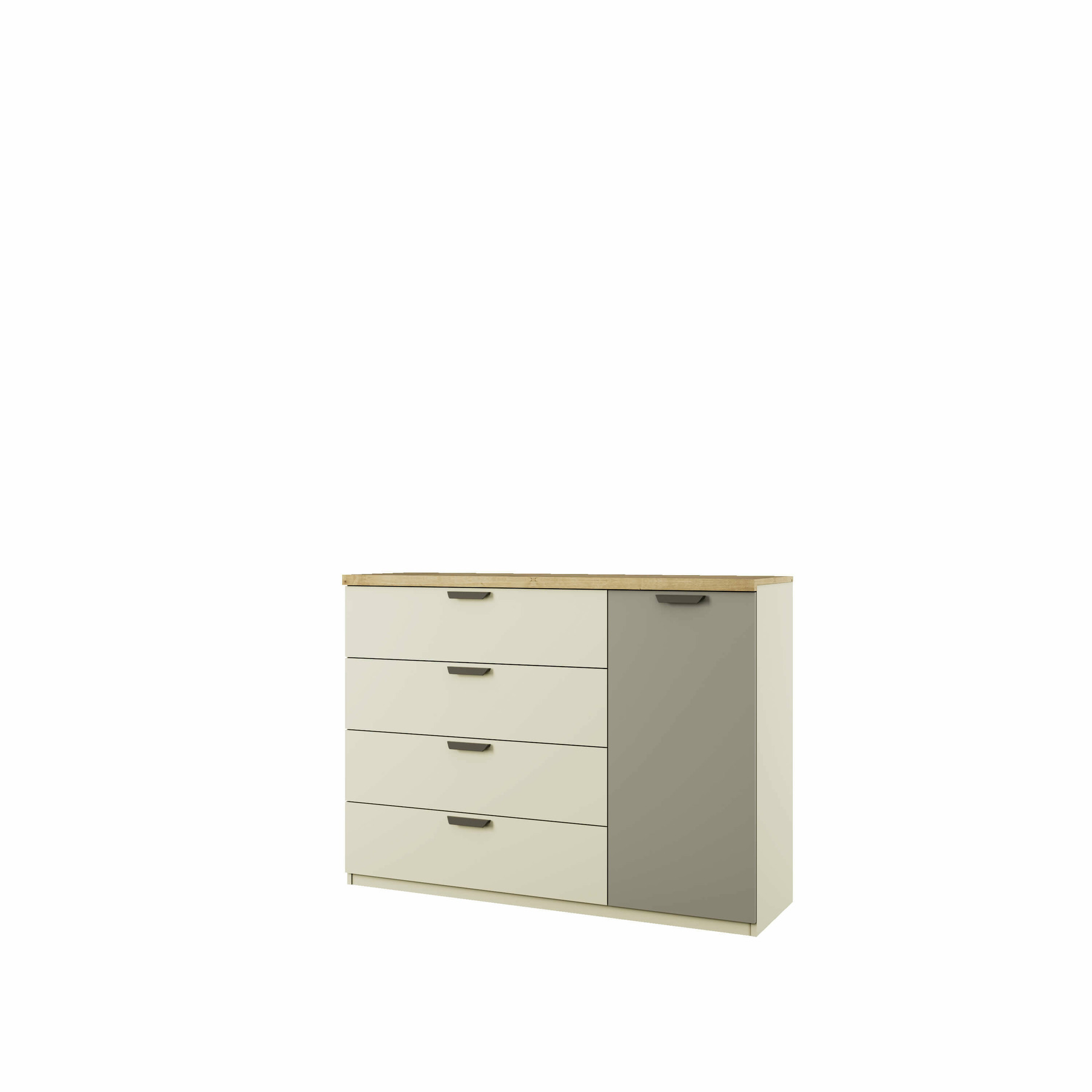 Comoda modern 4 sertare + usa 1d4s, 130x41x96.5 cm, ecru/gri
