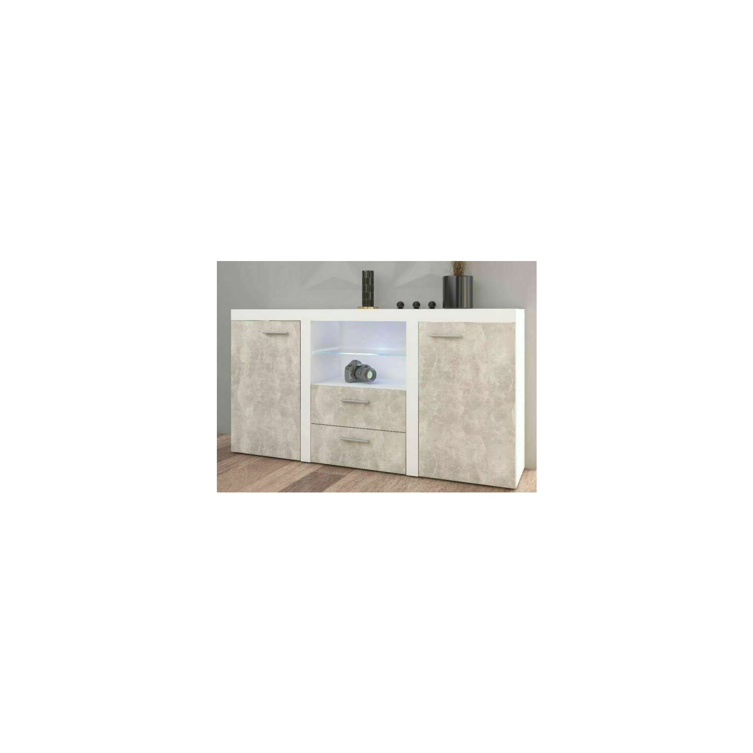 Comoda rumba 2f 2s alb/gri beton