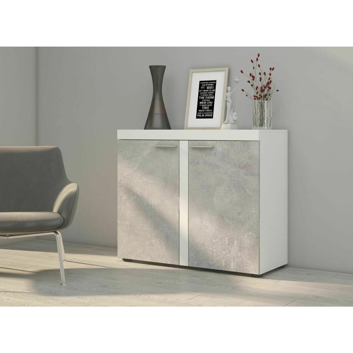 Comoda rumba 2f alb/gri beton