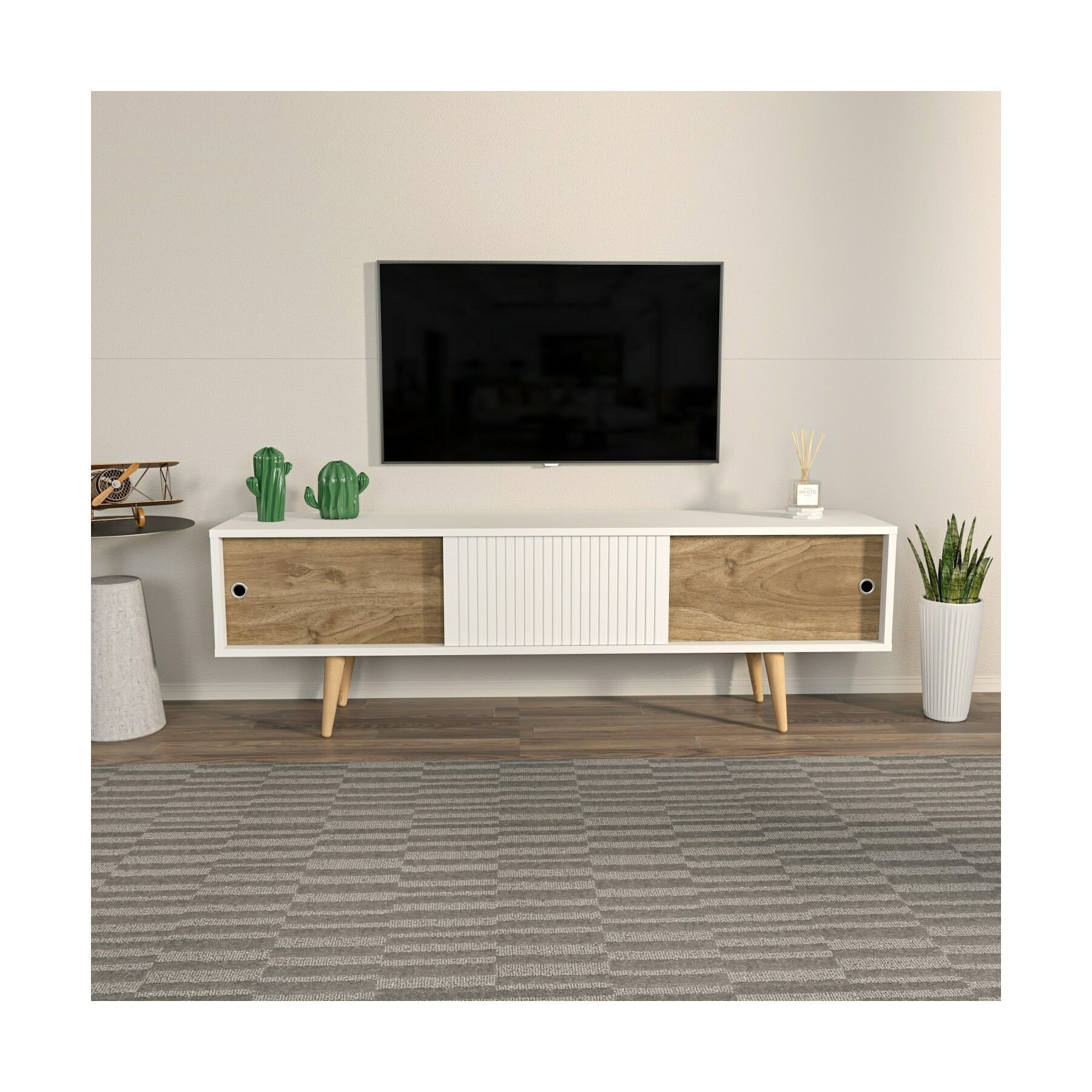 Comoda TV Ecrin, 160x34.5x45 cm - Alb/Nuc