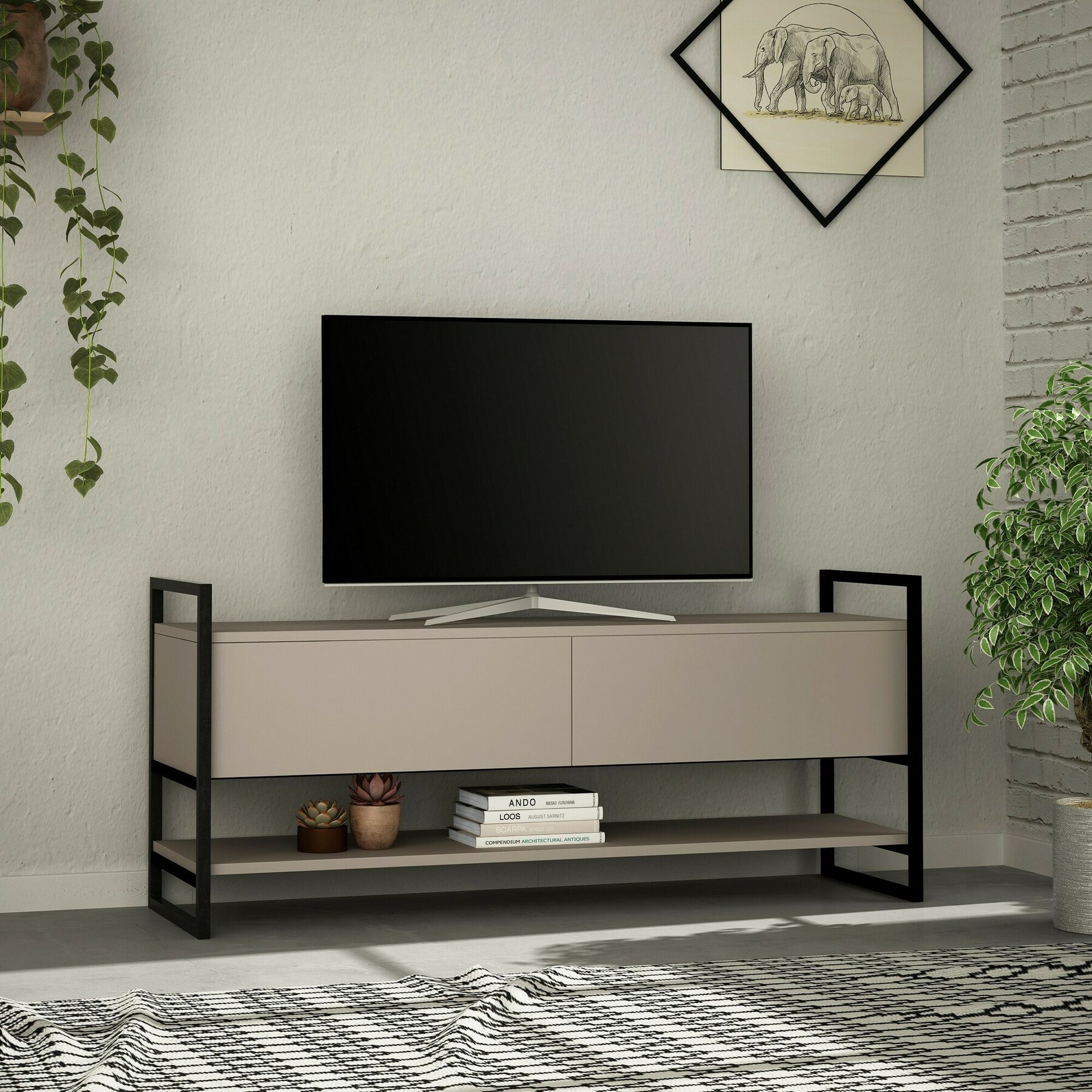 Comoda TV Metola, 130x40x58 CM - Light Mocha