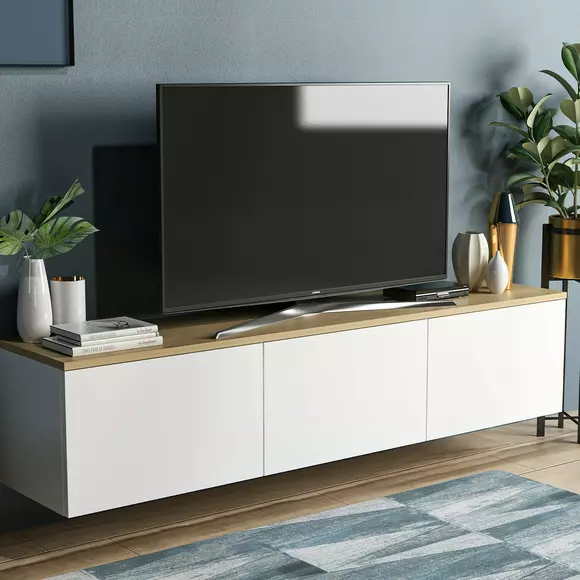 Comoda TV Neon, 160x32x35 cm - Stejar/Alb picture - 6