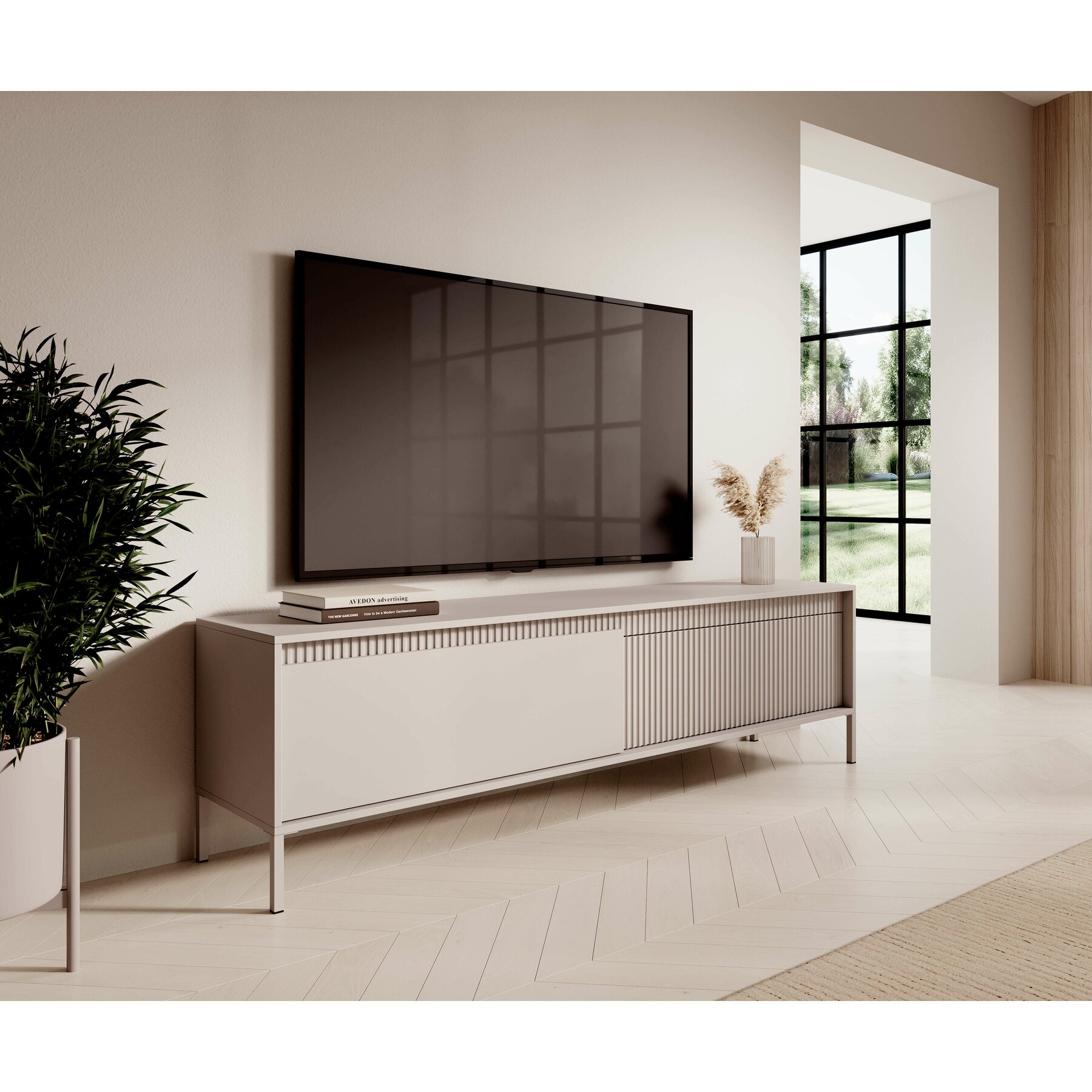 TV ララ Comoda TV Verne Alb / Stejar Pietros H53 x L138 x A45 cm cu 2