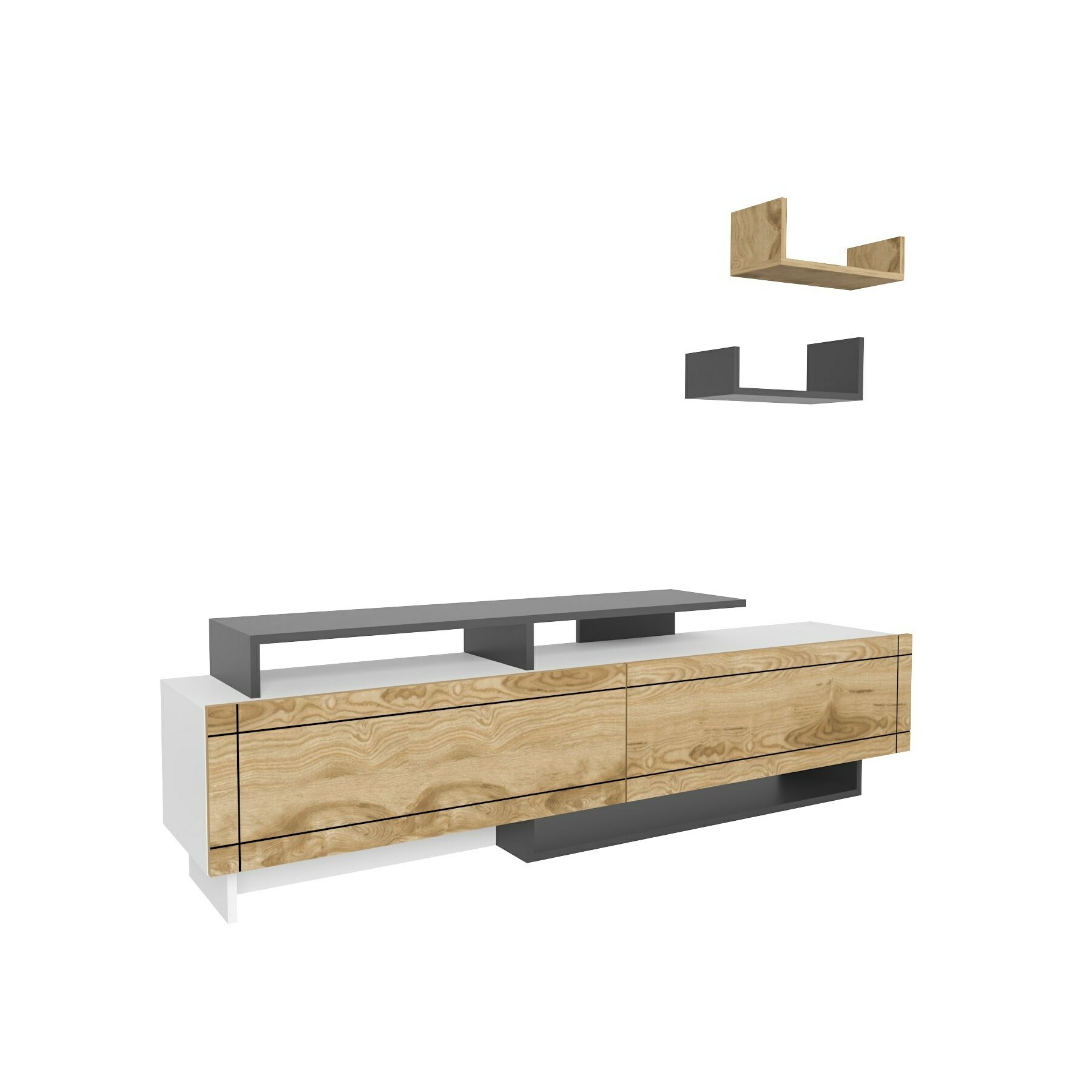 Comoda TV Tammy,180x36.8x54 cm - Alb/Stejar - Kalenda