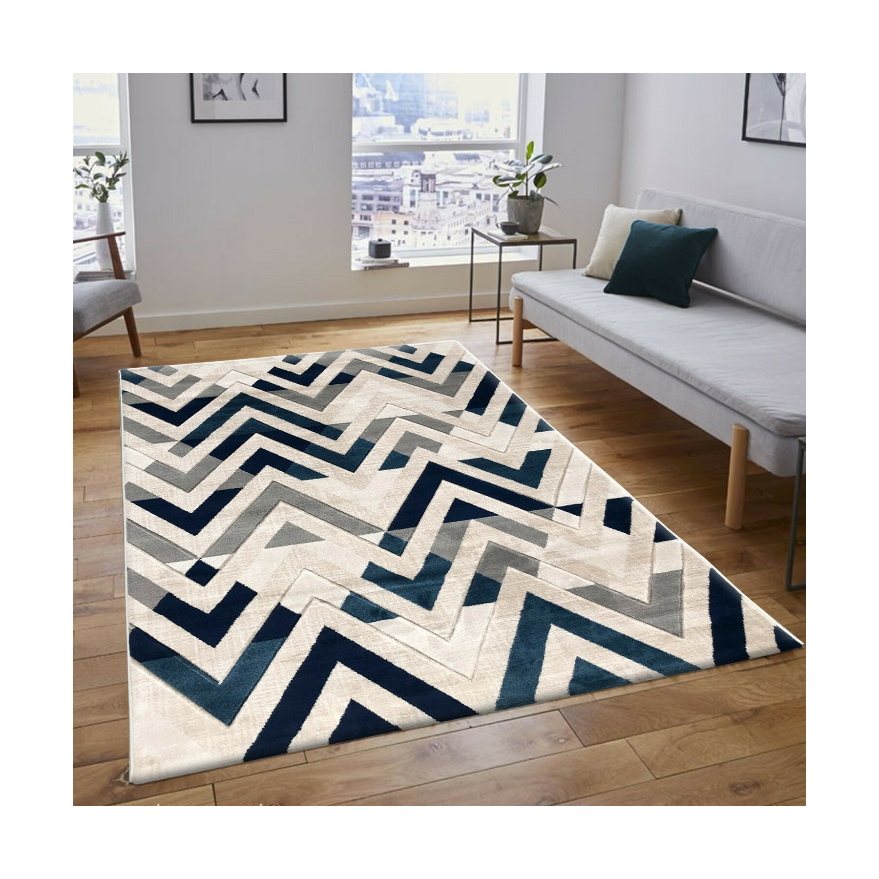 Covor aruba 1260, 120x180 cm, alb, negru