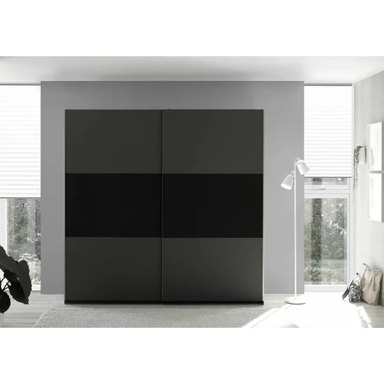 Dulap 2 usi Culisante MARINI, 215x58.5x210 cm, Pal Melaminat, Grafit/Negru picture - 1