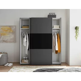 Dulap 2 usi Culisante MARINI, 215x58.5x210 cm, Pal Melaminat, Grafit/Negru