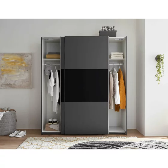 Dulap 2 usi Culisante MARINI, 215x58.5x210 cm, Pal Melaminat, Grafit/Negru picture - 2