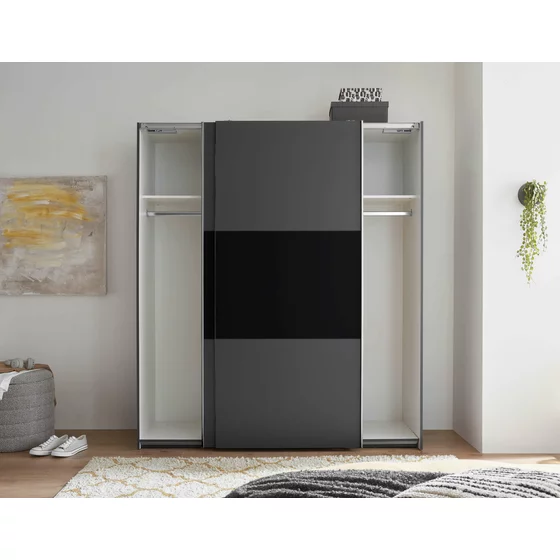 Dulap 2 usi Culisante MARINI, 215x58.5x210 cm, Pal Melaminat, Grafit/Negru picture - 3