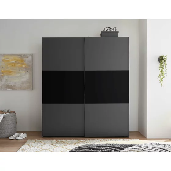 Dulap 2 usi Culisante MARINI, 215x58.5x210 cm, Pal Melaminat, Grafit/Negru picture - 4