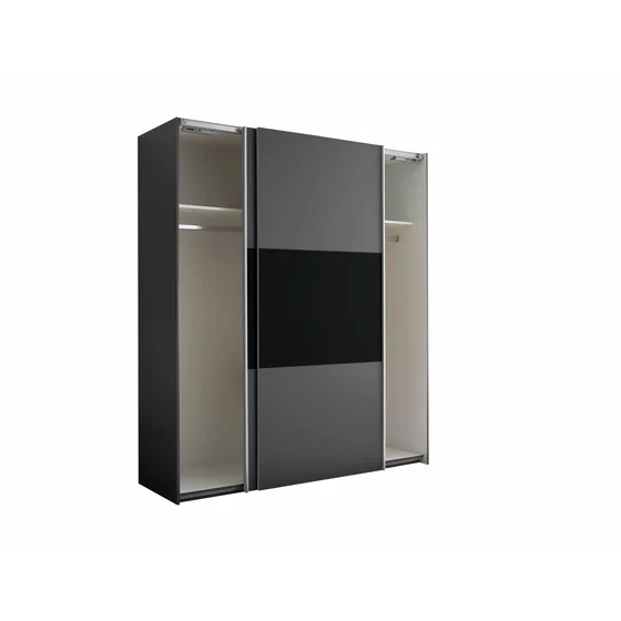 Dulap 2 usi Culisante MARINI, 215x58.5x210 cm, Pal Melaminat, Grafit/Negru picture - 6