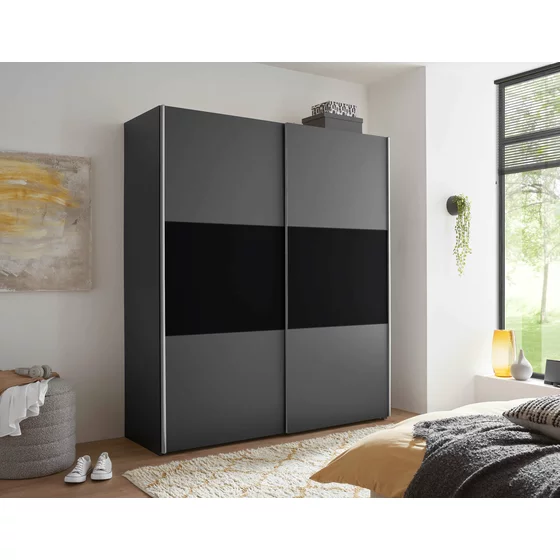 Dulap 2 usi Culisante MARINI, 215x58.5x210 cm, Pal Melaminat, Grafit/Negru picture - 7