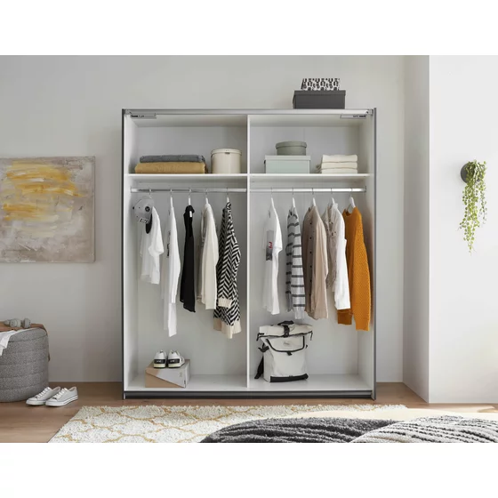 Dulap 2 usi Culisante MARINI, 215x58.5x210 cm, Pal Melaminat, Grafit/Negru picture - 9