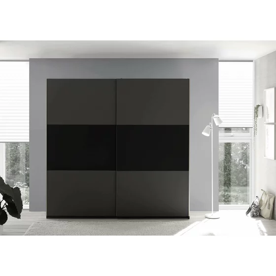 Dulap 2 usi Culisante MARINI, 215x58.5x210 cm, Pal Melaminat, Grafit/Negru picture - 10