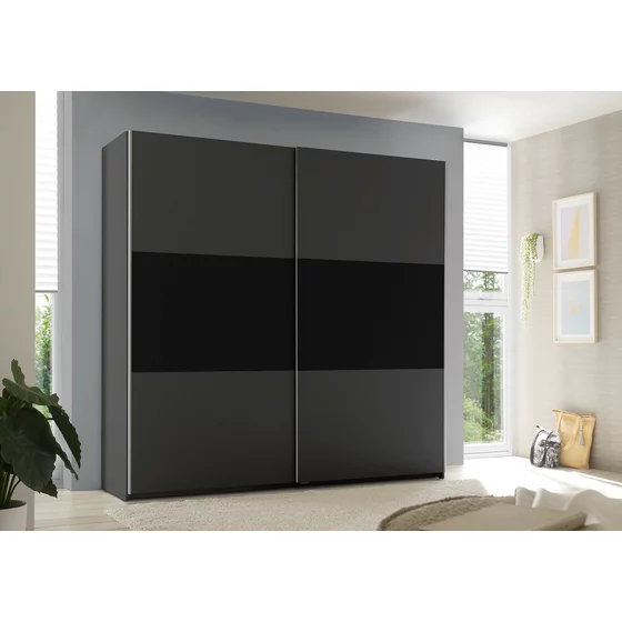 Dulap 2 usi Culisante MARINI, 215x58.5x210 cm, Pal Melaminat, Grafit/Negru picture - 11