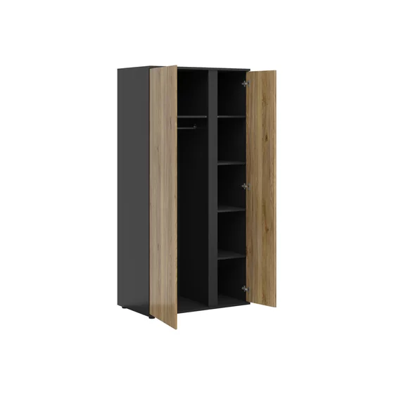 Dulap 2 Usi Luen, 95x55x196 h cm, Pal Melaminat, Negru/Stejar Mauvella/Stejar Tegola picture - 3