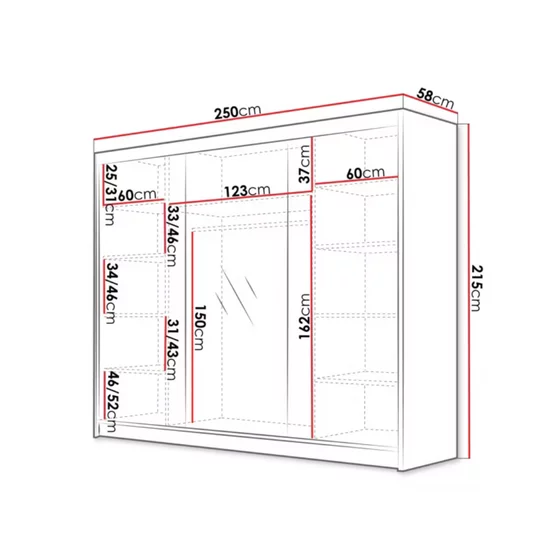 Dulap 3 Usi Culisante Amber VI, 250x58x215 cm, Casmir picture - 3