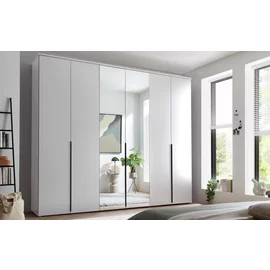 Dulap 6 Usi Batante, Kevo, 270x52x225 cm, Pal Melaminat, Alb/Oglinda