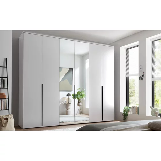 Dulap 6 Usi Batante, Kevo, 270x52x225 cm, Pal Melaminat, Alb/Oglinda picture - 1