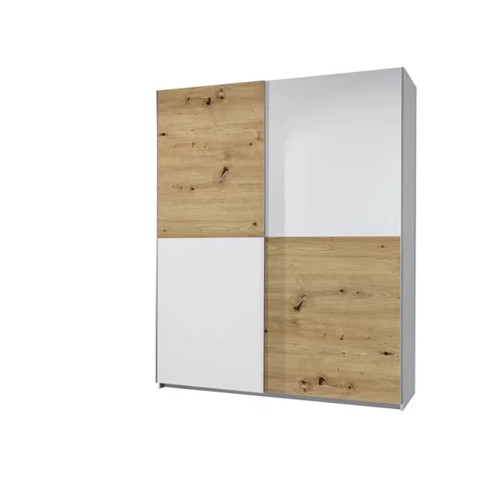 Dulap Cu usi Culisante Time, 170x57.5x195 cm, Pal Melaminat, Alb/Stejar Artisan picture - 2