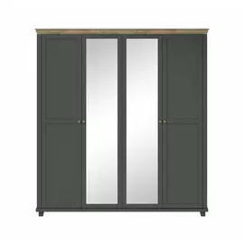 Dulap Evora, 4 usi, Oglinda, 200x62x216 cm Verde/Stejar Lefkas