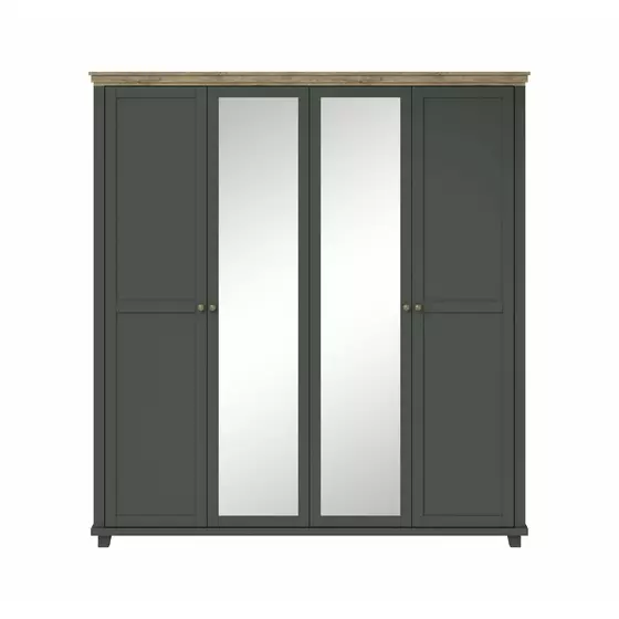 Dulap Evora, 4 usi, Oglinda, 200x62x216 cm Verde/Stejar Lefkas picture - 1