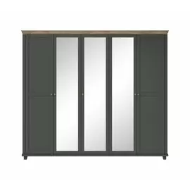 Dulap Evora, 5 usi, Oglinda, 246x62x216 cm Verde/Stejar Lefkas