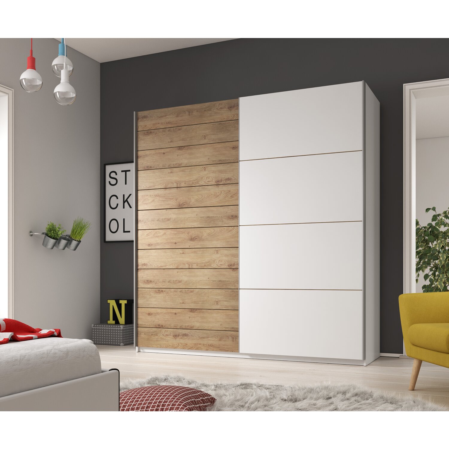 Dulap galaxy 200/61/210 alb/stejar beaufort