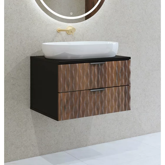 Dulap pentru lavoar Enzo, 63x48x40 h cm, MDF, Negru Onyx/Nuc Catania picture - 1