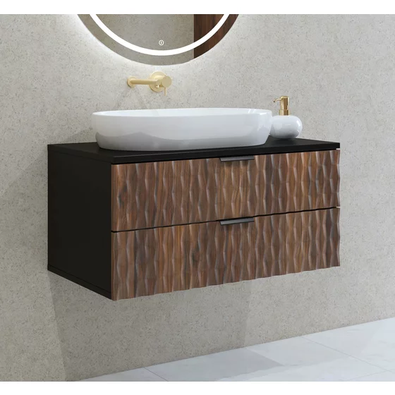 Dulap pentru lavoar Enzo, 81x48x40 h cm, MDF, Negru Onyx/Nuc Catania picture - 1