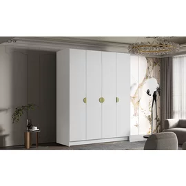 Dulap Sana 4 Usi, 200x60x216 cm, Alb/Auriu