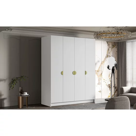 Dulap Sana 4 Usi, 200x60x216 cm, Alb/Auriu picture - 1