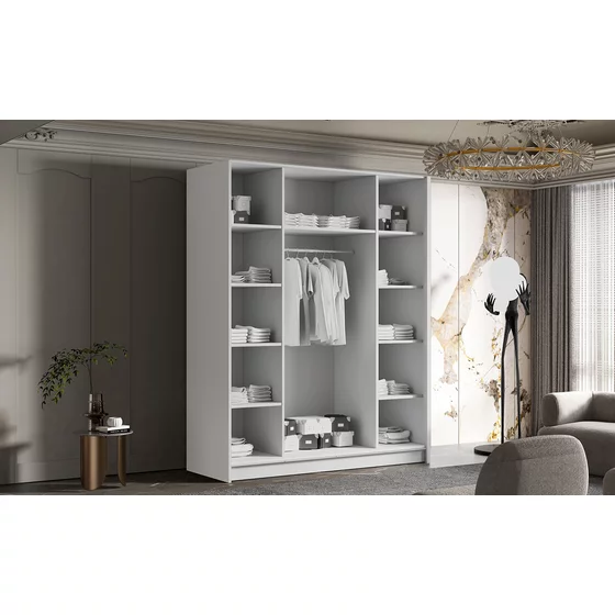 Dulap Sana 4 Usi, 200x60x216 cm, Alb/Auriu picture - 2