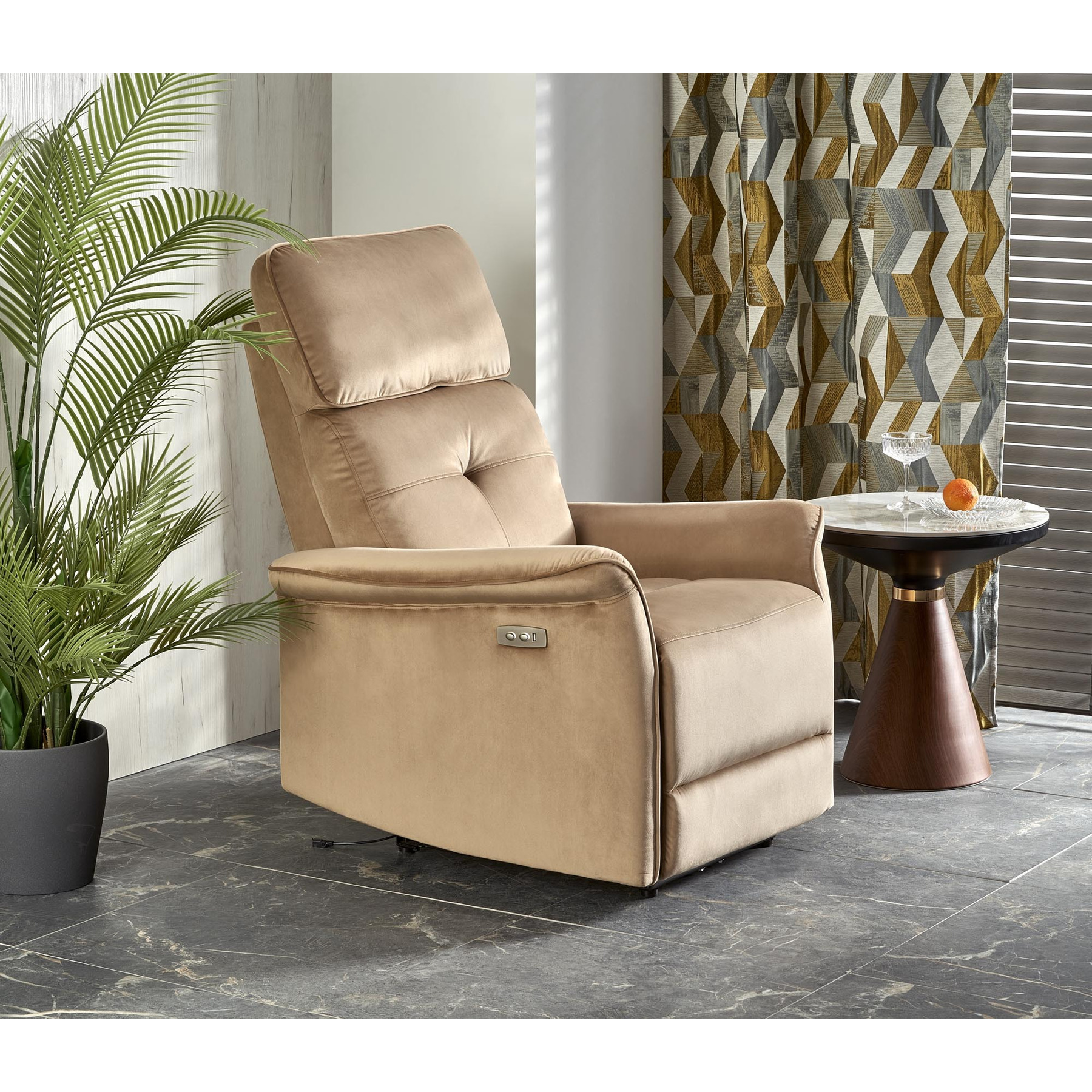 Fotoliu Cu Recliner Electric Hagen 444, 80x90-170x92x108 cm, Beige