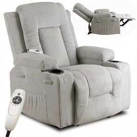Fotoliu cu Recliner si Masaj, Boston 87x85x101 h cm, Stofa Raiata, Gri