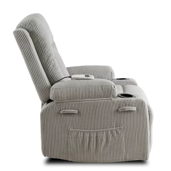 Fotoliu cu Recliner si Masaj, Boston 87x85x101 h cm, Stofa Raiata, Gri picture - 9