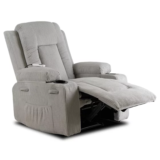 Fotoliu cu Recliner si Masaj, Boston 87x85x101 h cm, Stofa Raiata, Gri picture - 10